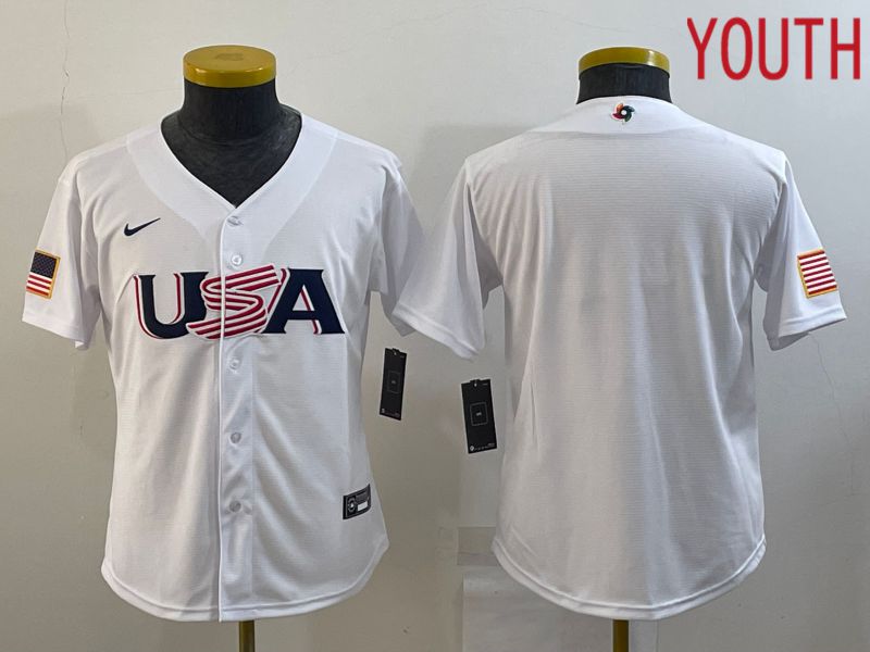 Youth 2023 World Cub USA Blank White Nike MLB Jersey3